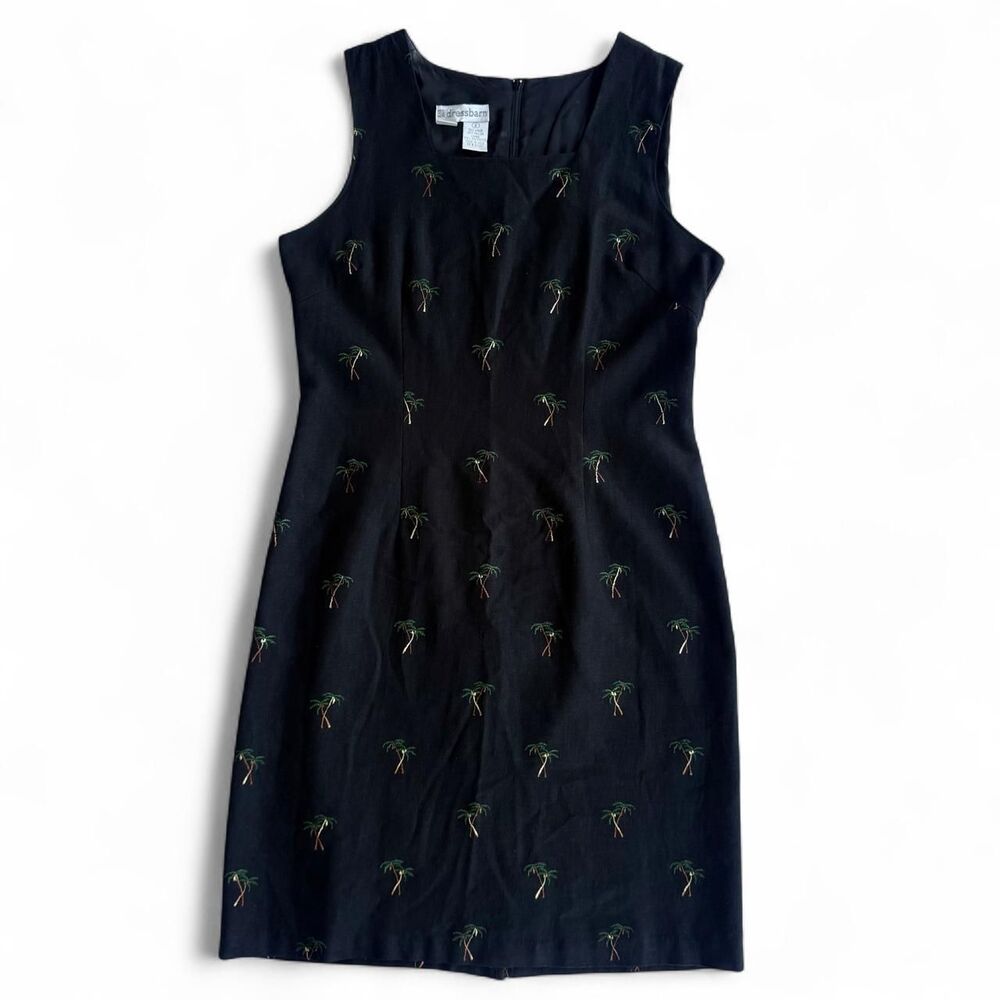 Dressbarn Palm Tree Embroidered Linen Blend Summer Dress Size 8